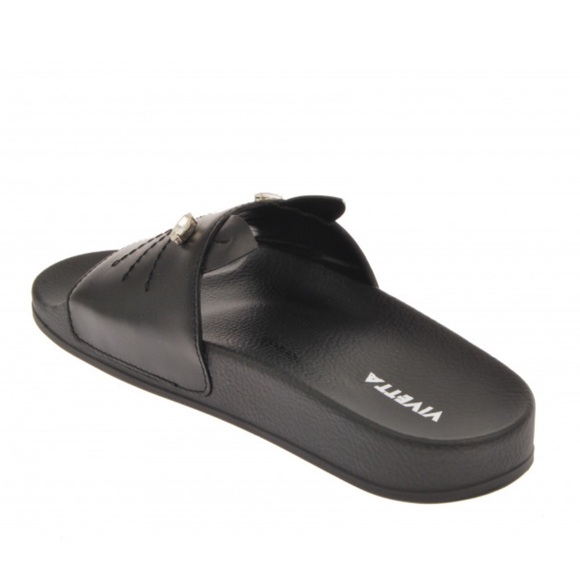 Vivetta Cat Slider Rhinestone Kitty Ears Slide 37 Black - Picture 8 of 8